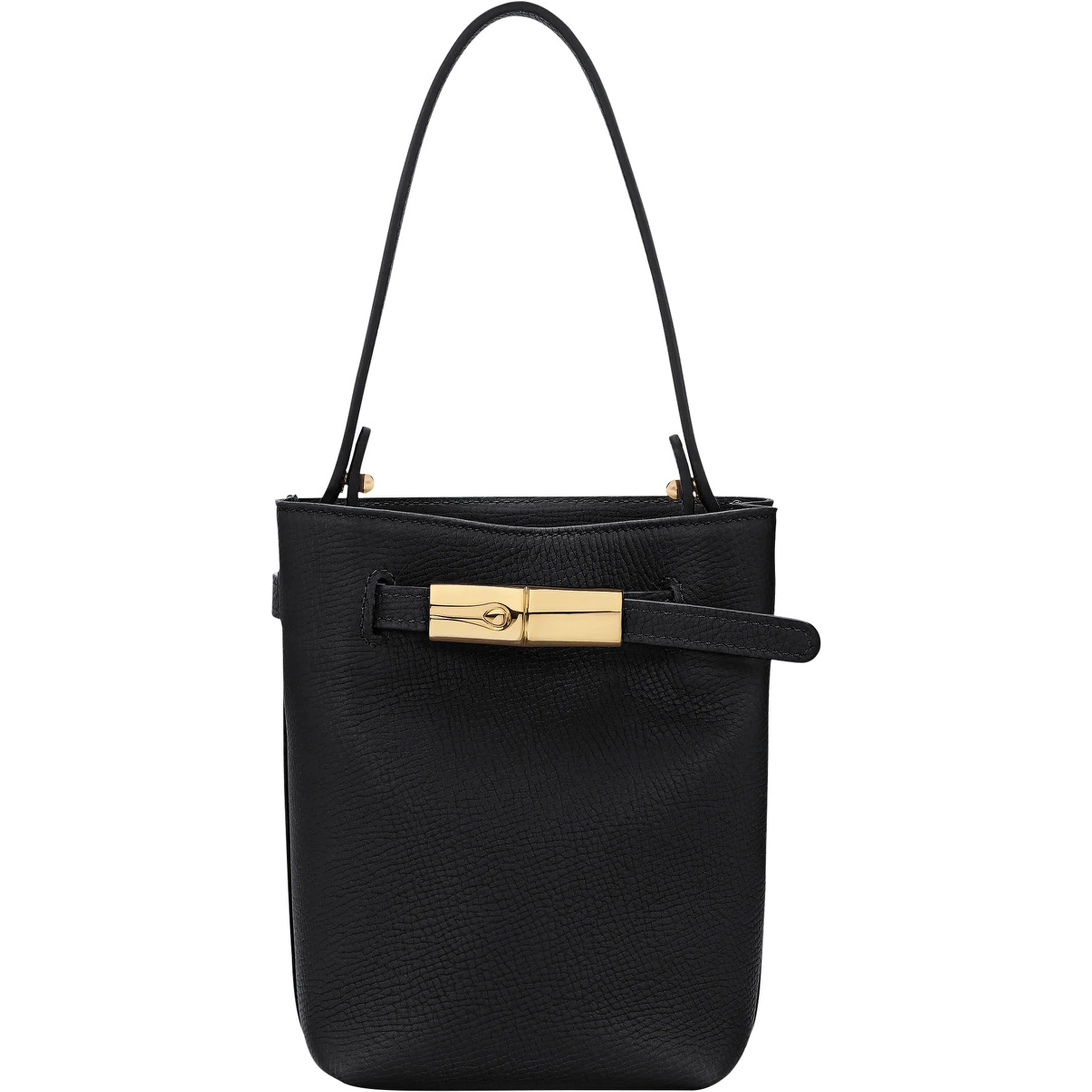 Le Smart Flow Black Mini Bag with Logo Plate on the Front and Adjustable and Removable Shoulder Strap in Leather for Women