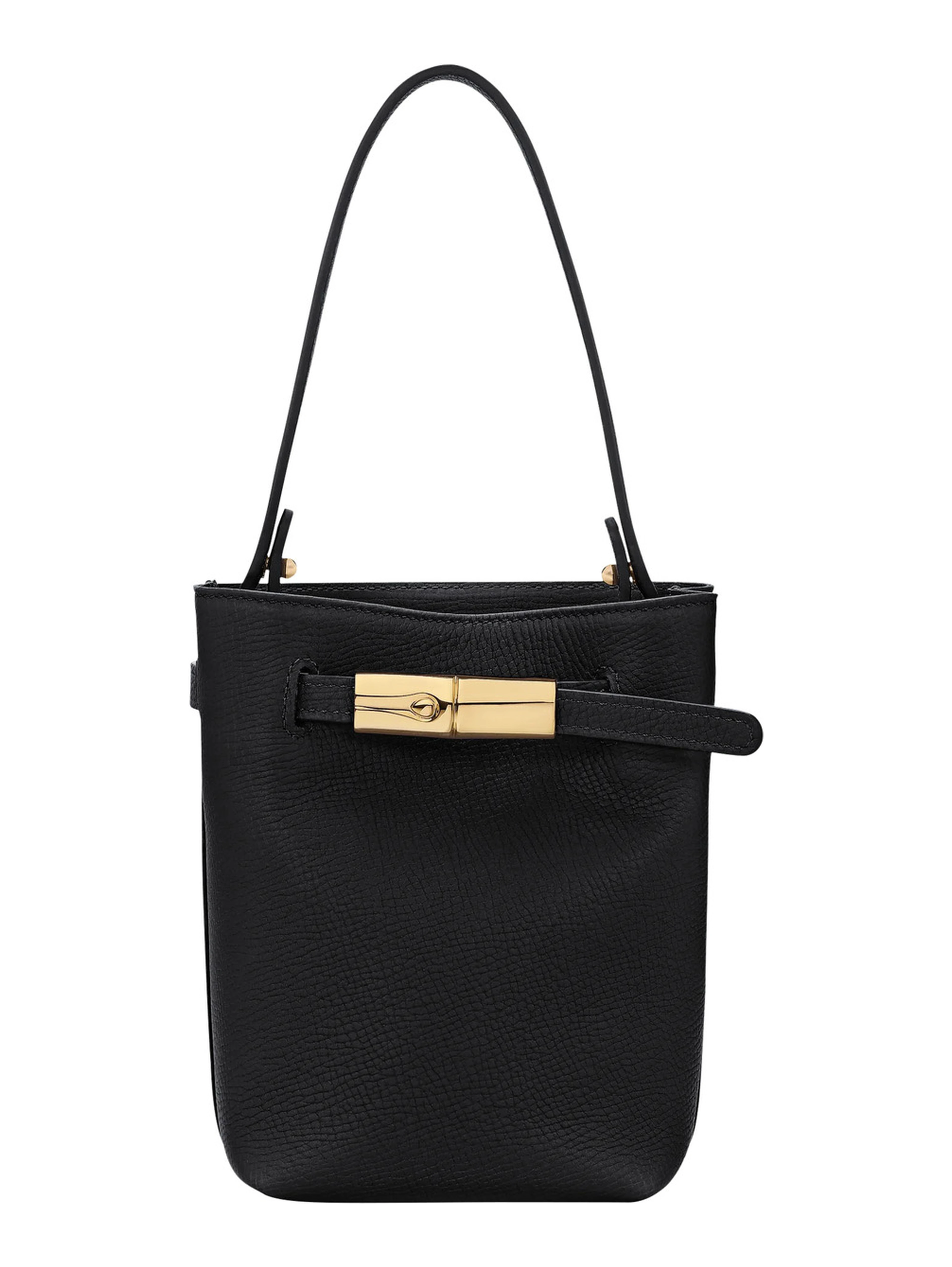 Le Smart Flow Black Mini Bag with Logo Plate on the Front and Adjustable and Removable Shoulder Strap in Leather for Women