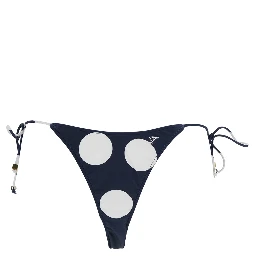Le Bas de Plage Triangle Blue Bikini Bottom with Polka Dot Motif and Logo Embroidery on the Side in Tech Fabric for Women