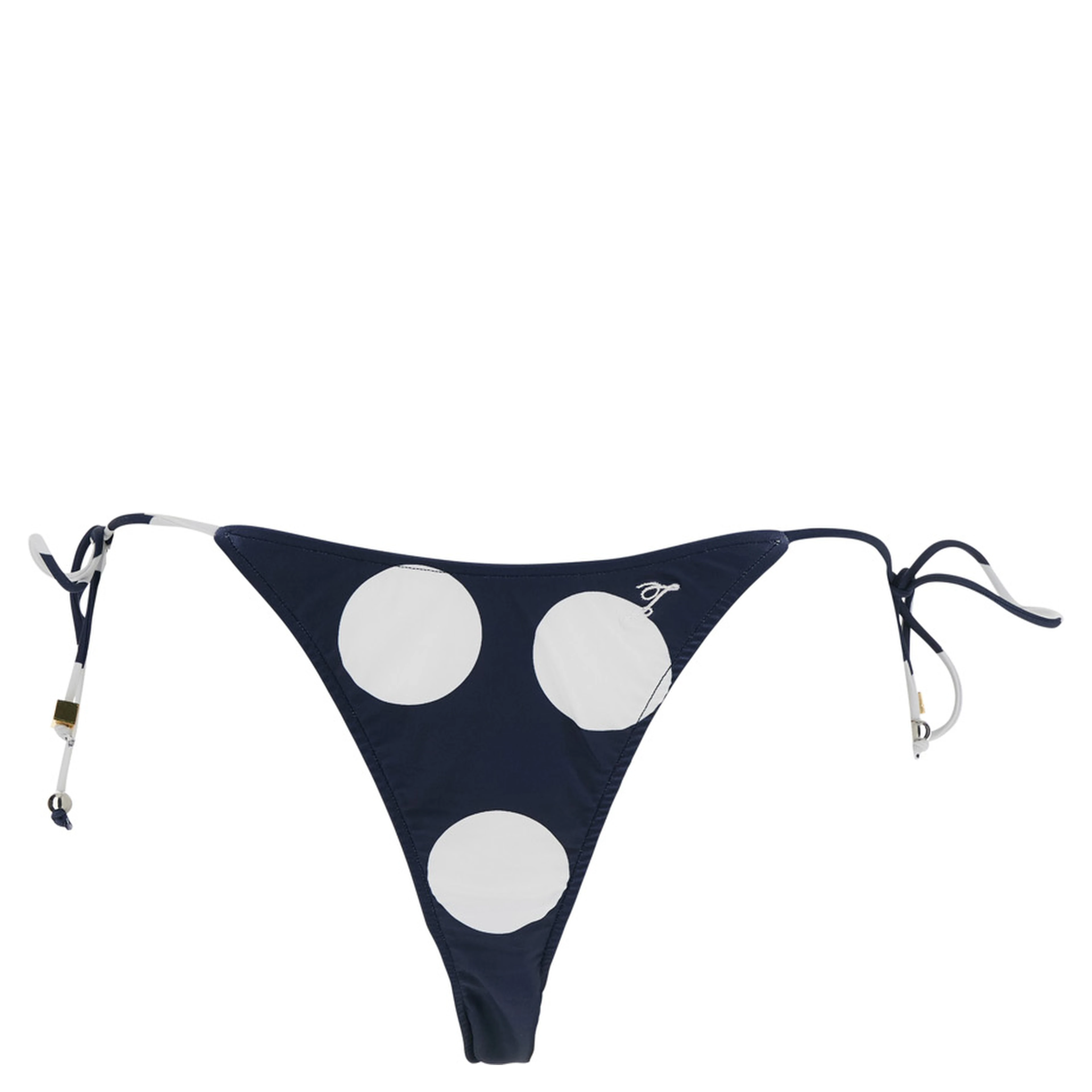 Le Bas de Plage Triangle Blue Bikini Bottom with Polka Dot Motif and Logo Embroidery on the Side in Tech Fabric for Women