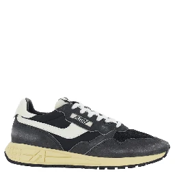 Reelwind Black Low Top Sneakers with Logo Patch on the Tongue and Faded Design in Leather and Fabric for Men