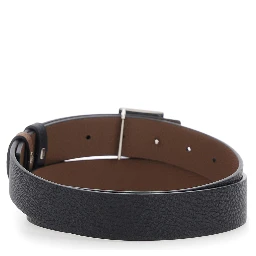 Black Reversible Belt with FF plate in Leather for Men