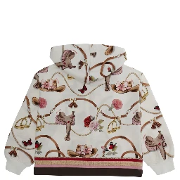 Multicolor Hooded Sweatshirt with Fixed Hood and All-Over Print in Cotton Girl