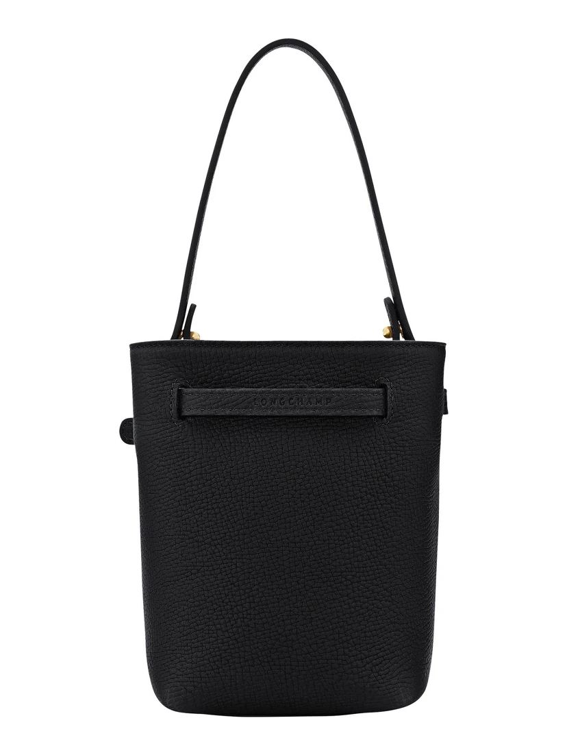 Le Smart Flow Black Mini Bag with Logo Plate on the Front and Adjustable and Removable Shoulder Strap in Leather for Women