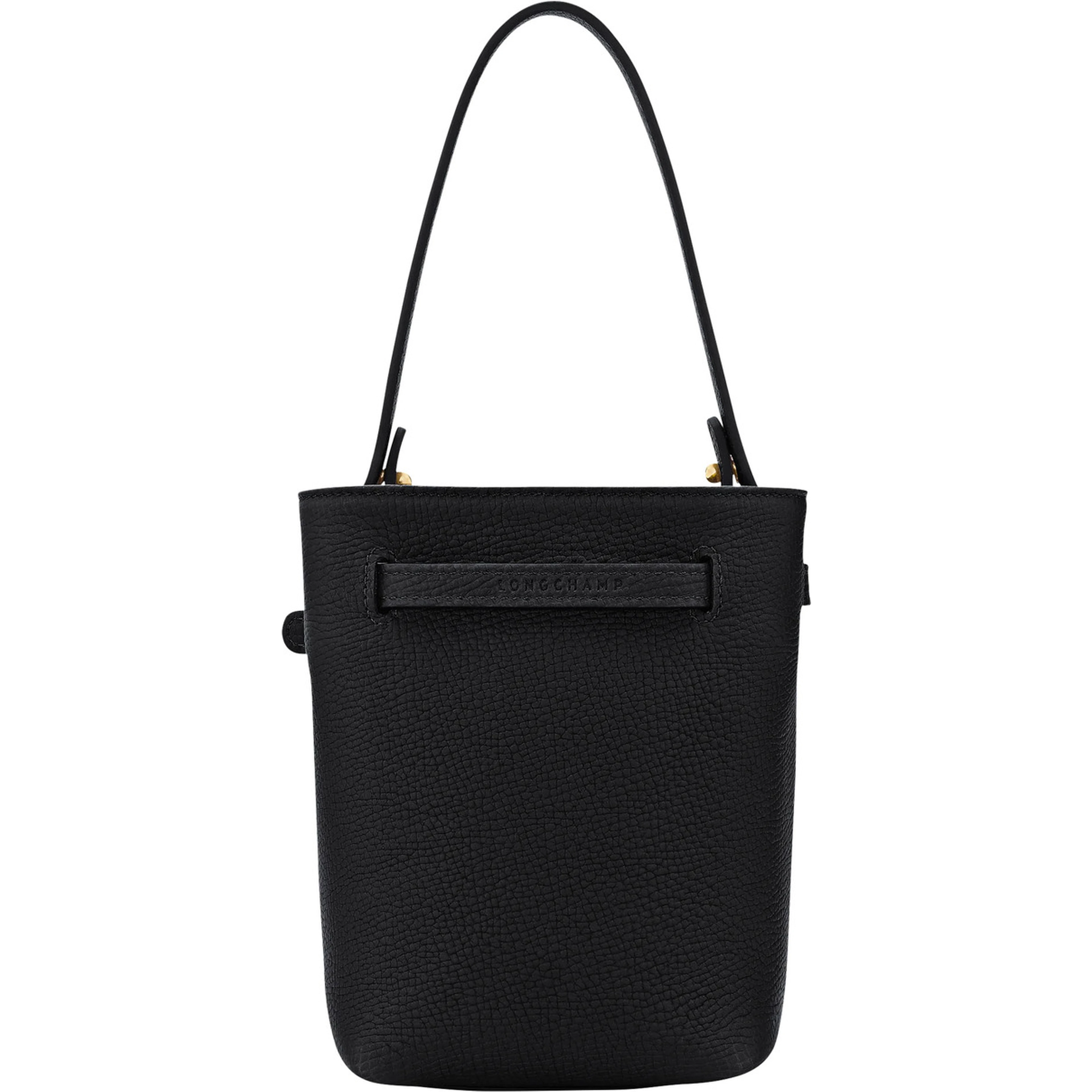 Le Smart Flow Black Mini Bag with Logo Plate on the Front and Adjustable and Removable Shoulder Strap in Leather for Women