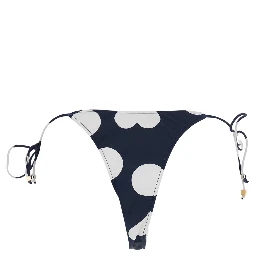 Le Bas de Plage Triangle Blue Bikini Bottom with Polka Dot Motif and Logo Embroidery on the Side in Tech Fabric for Women