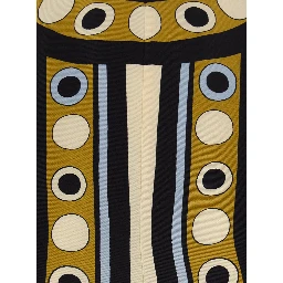 Multicolored long dress with bow closure at the back and all-over geometric print in tech fabric  for women