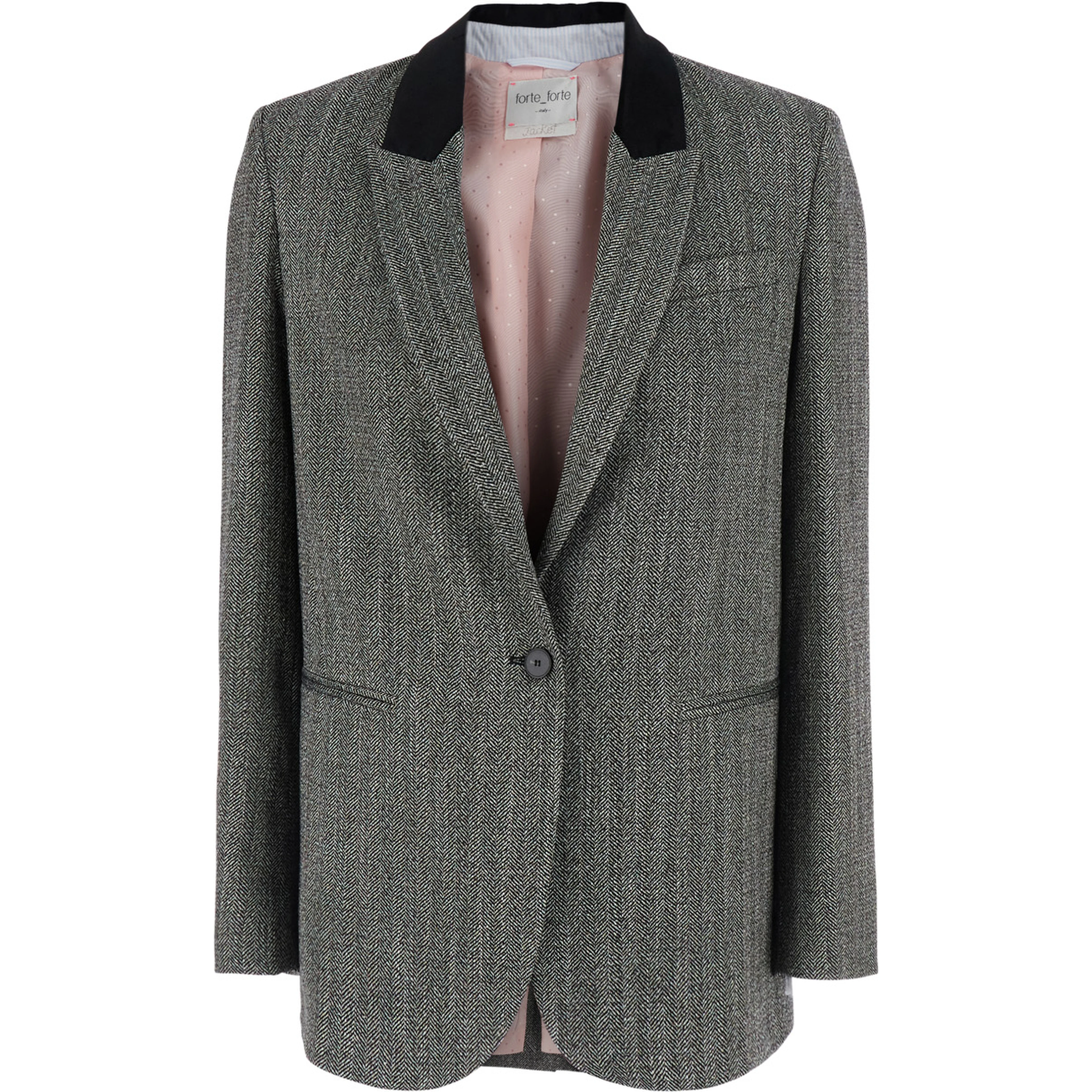 Gray Single-breasted Jacket with Velvet Collar and Peak Revers in Tech Fabric for Women
