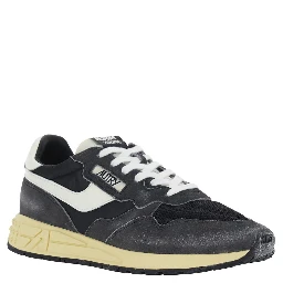 Reelwind Black Low Top Sneakers with Logo Patch on the Tongue and Faded Design in Leather and Fabric for Men