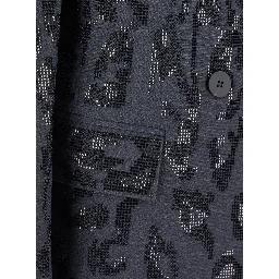 Gray Double-Breasted Jacket with Jaguar Embellishment with Rhinestones and Peak Revers in Stretch Tech Fabric for Women