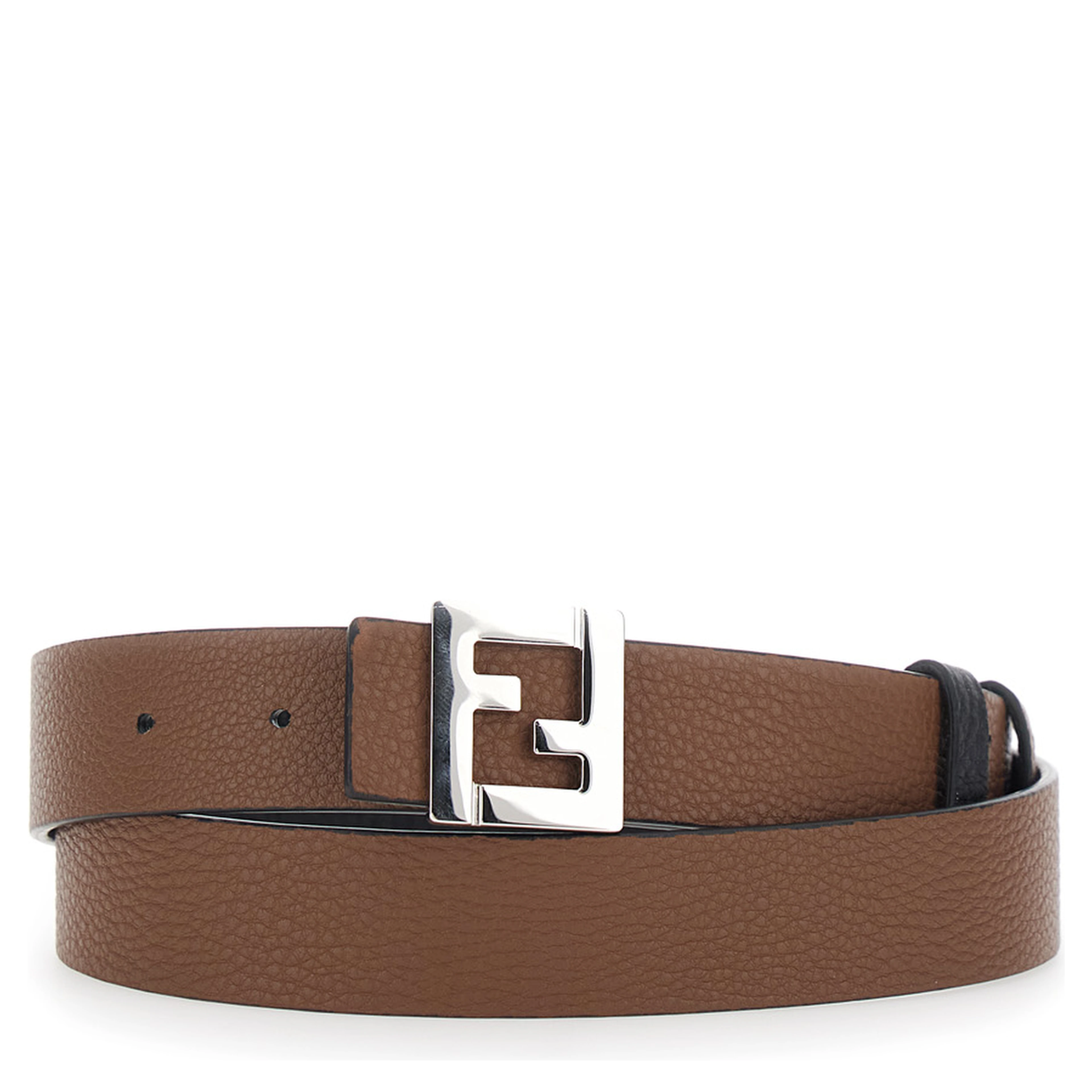 Black Reversible Belt with FF plate in Leather for Men