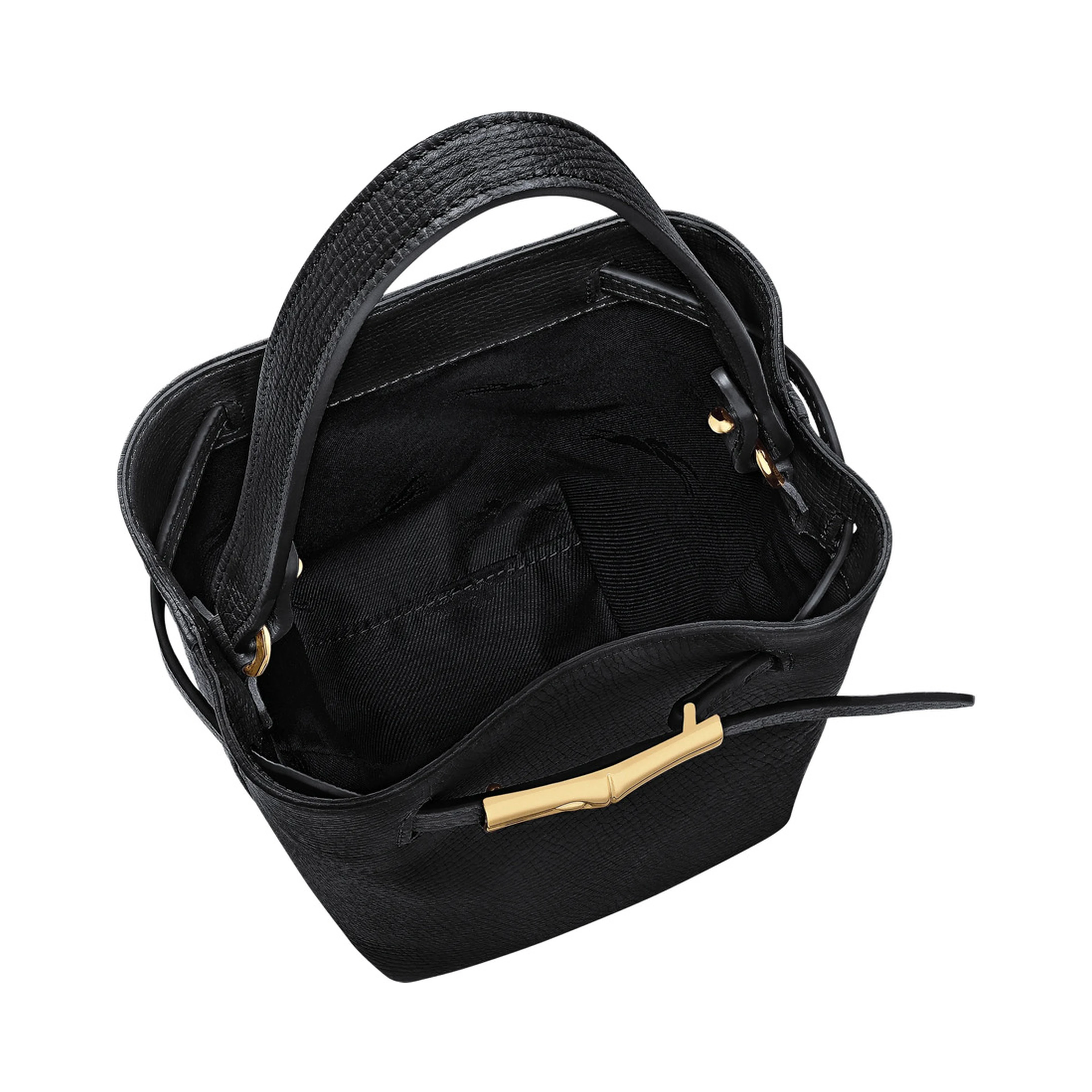 Le Smart Flow Black Mini Bag with Logo Plate on the Front and Adjustable and Removable Shoulder Strap in Leather for Women