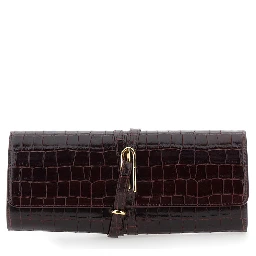 Bordeaux Clutch with strap and crocodile-effect in leather for women