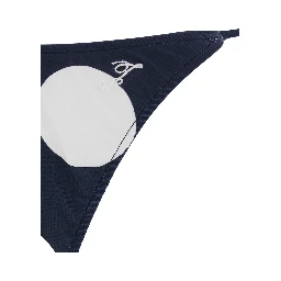Le Bas de Plage Triangle Blue Bikini Bottom with Polka Dot Motif and Logo Embroidery on the Side in Tech Fabric for Women