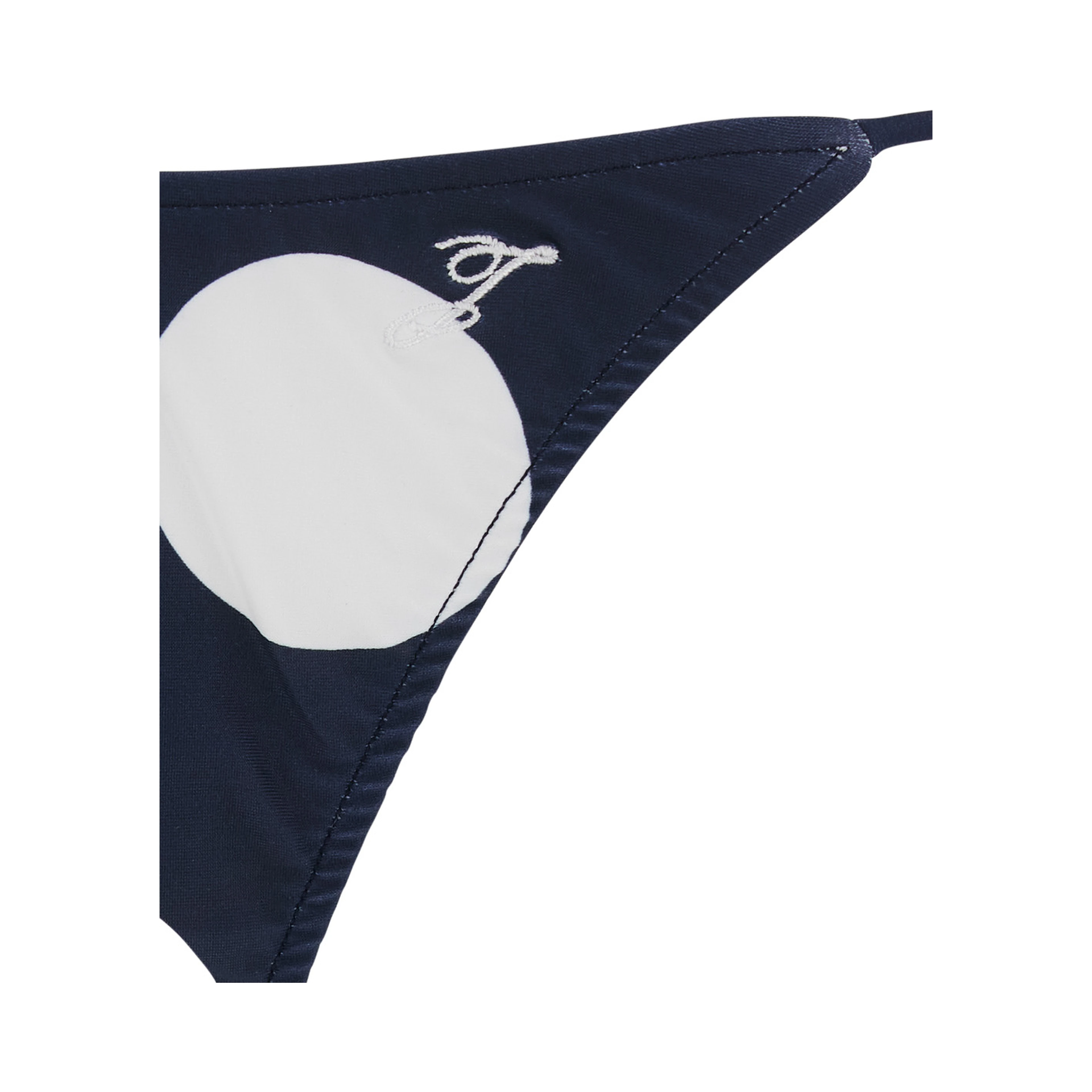 Le Bas de Plage Triangle Blue Bikini Bottom with Polka Dot Motif and Logo Embroidery on the Side in Tech Fabric for Women