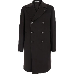 Arden Brown Double-Breasted Coat with Notched Revers and Back Belt in Wool for Men