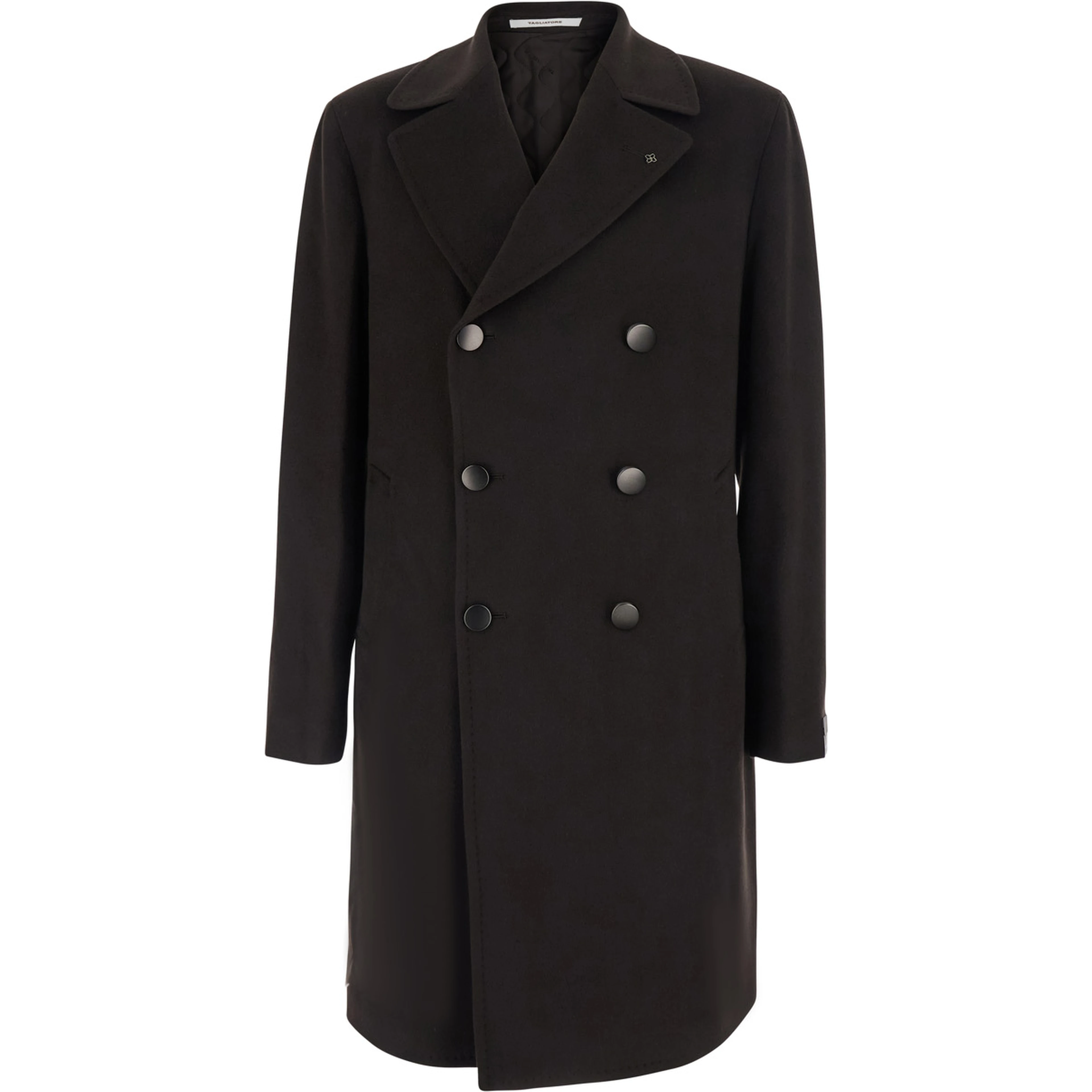 Arden Brown Double-Breasted Coat with Notched Revers and Back Belt in Wool for Men