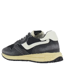 Reelwind Black Low Top Sneakers with Logo Patch on the Tongue and Faded Design in Leather and Fabric for Men