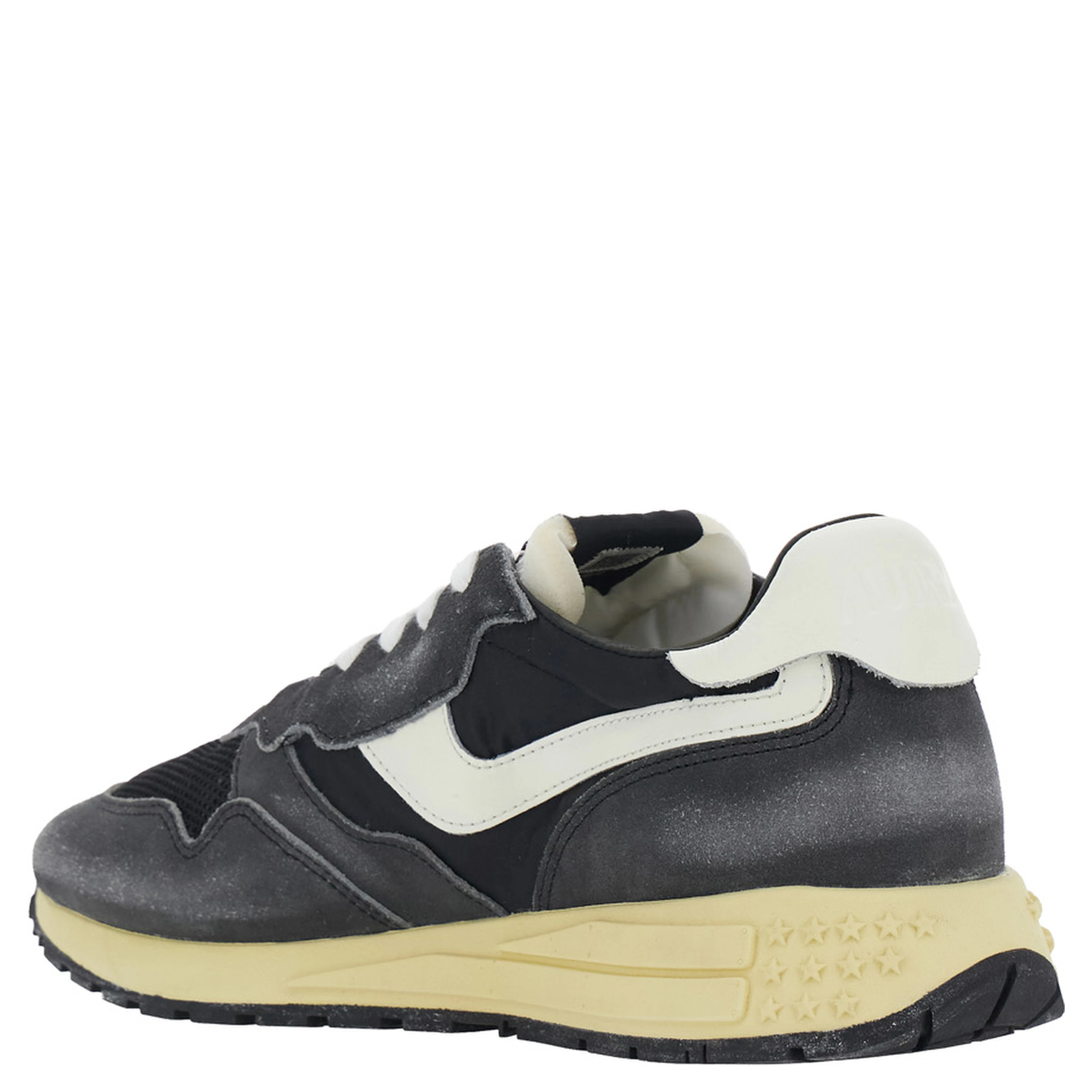 Reelwind Black Low Top Sneakers with Logo Patch on the Tongue and Faded Design in Leather and Fabric for Men