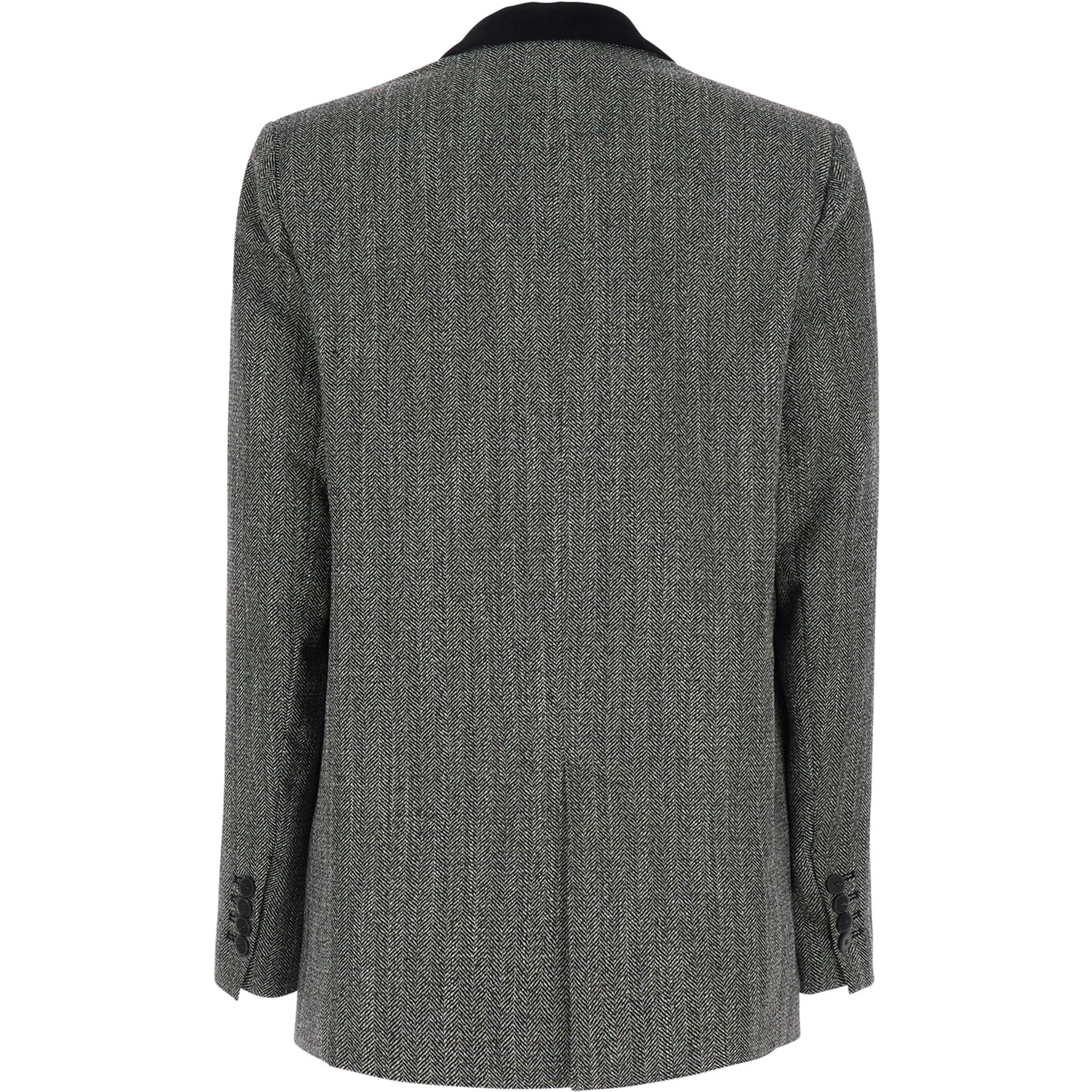Gray Single-breasted Jacket with Velvet Collar and Peak Revers in Tech Fabric for Women
