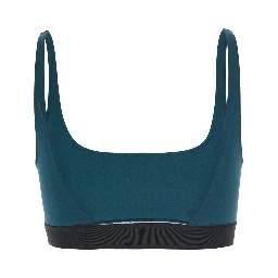 Green Top with square neckline and logo lettering on the front in tech fabric for women