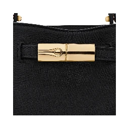 Le Smart Flow Black Mini Bag with Logo Plate on the Front and Adjustable and Removable Shoulder Strap in Leather for Women