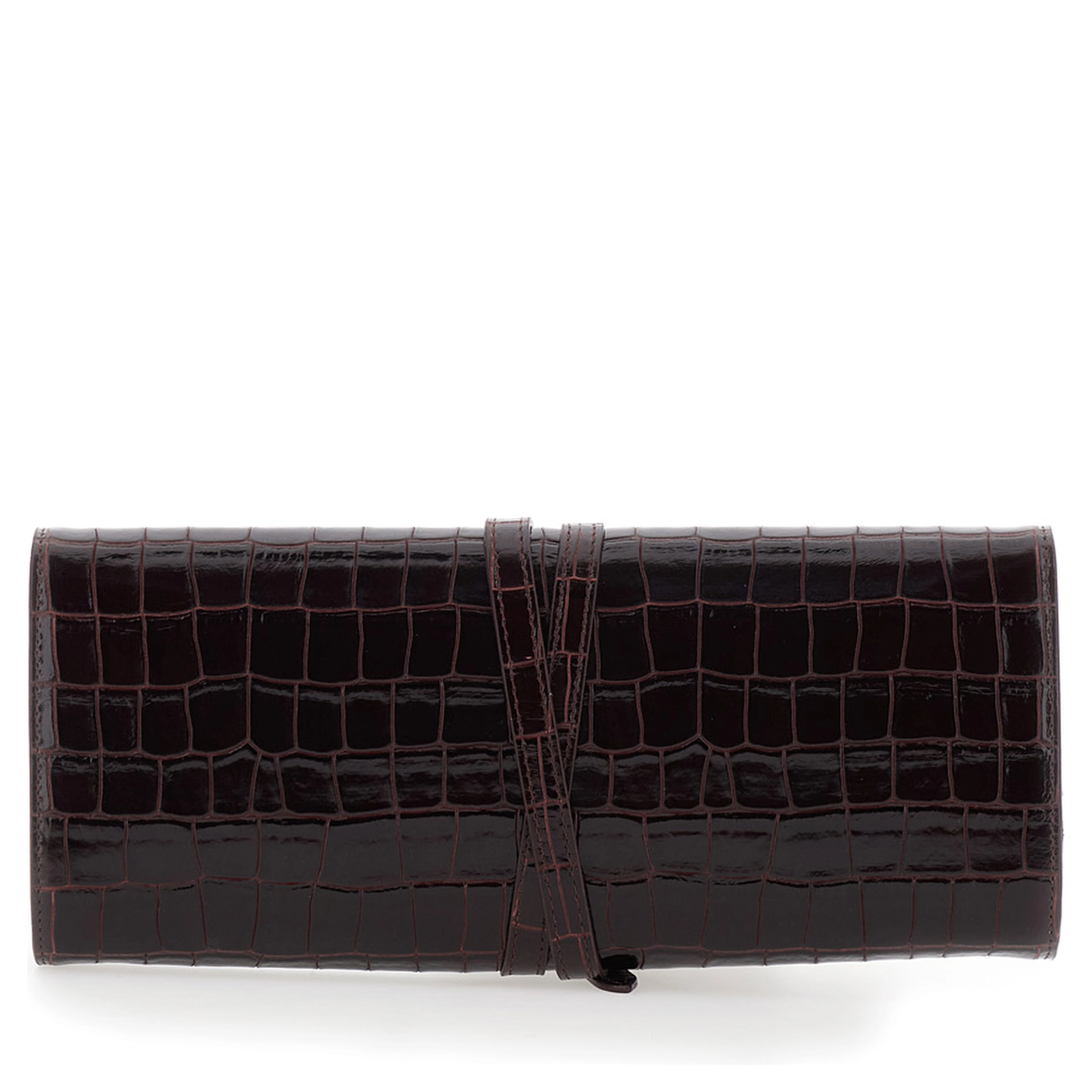 Bordeaux Clutch with strap and crocodile-effect in leather for women