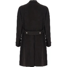 Arden Brown Double-Breasted Coat with Notched Revers and Back Belt in Wool for Men