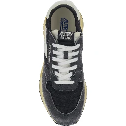 Reelwind Black Low Top Sneakers with Logo Patch on the Tongue and Faded Design in Leather and Fabric for Men
