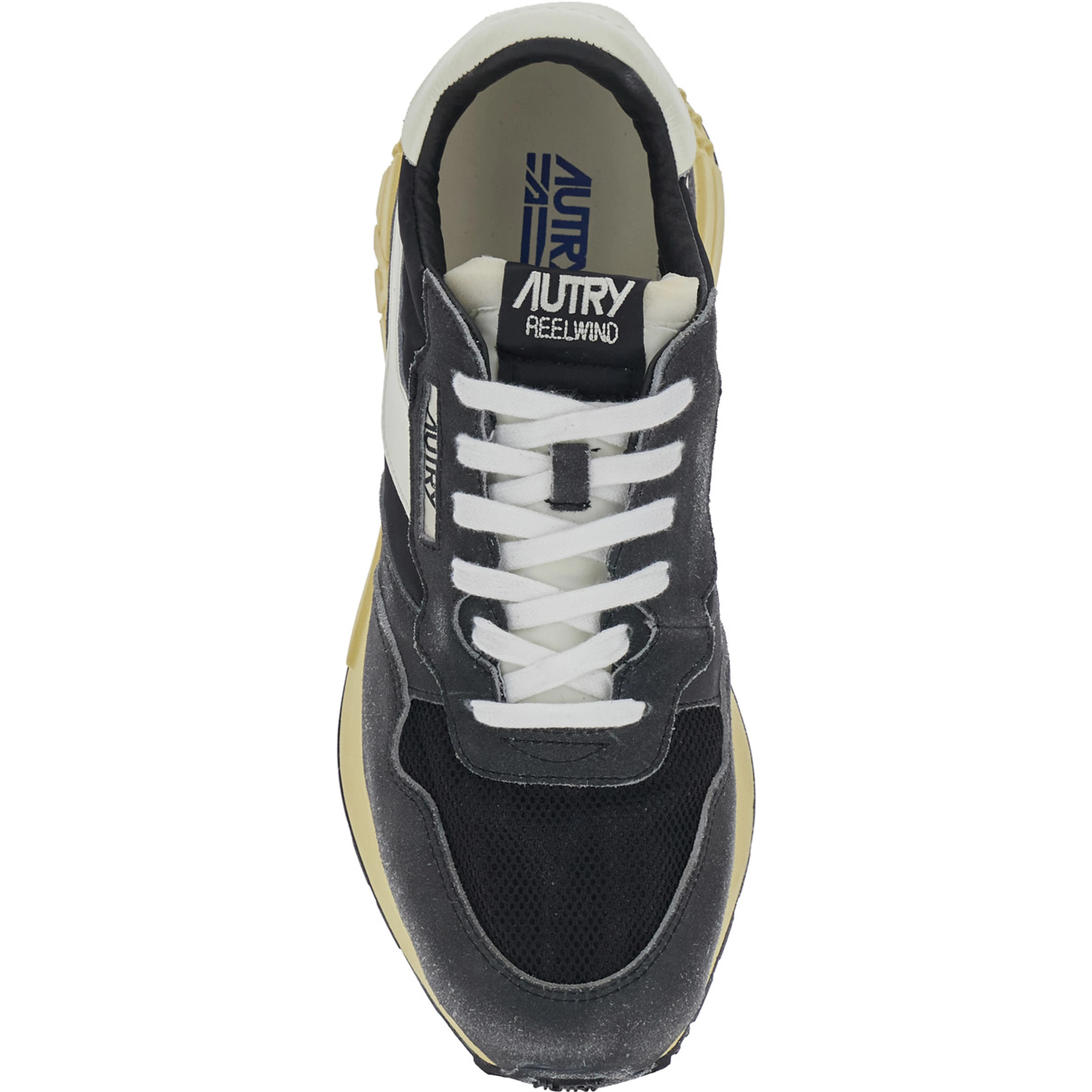 Reelwind Black Low Top Sneakers with Logo Patch on the Tongue and Faded Design in Leather and Fabric for Men