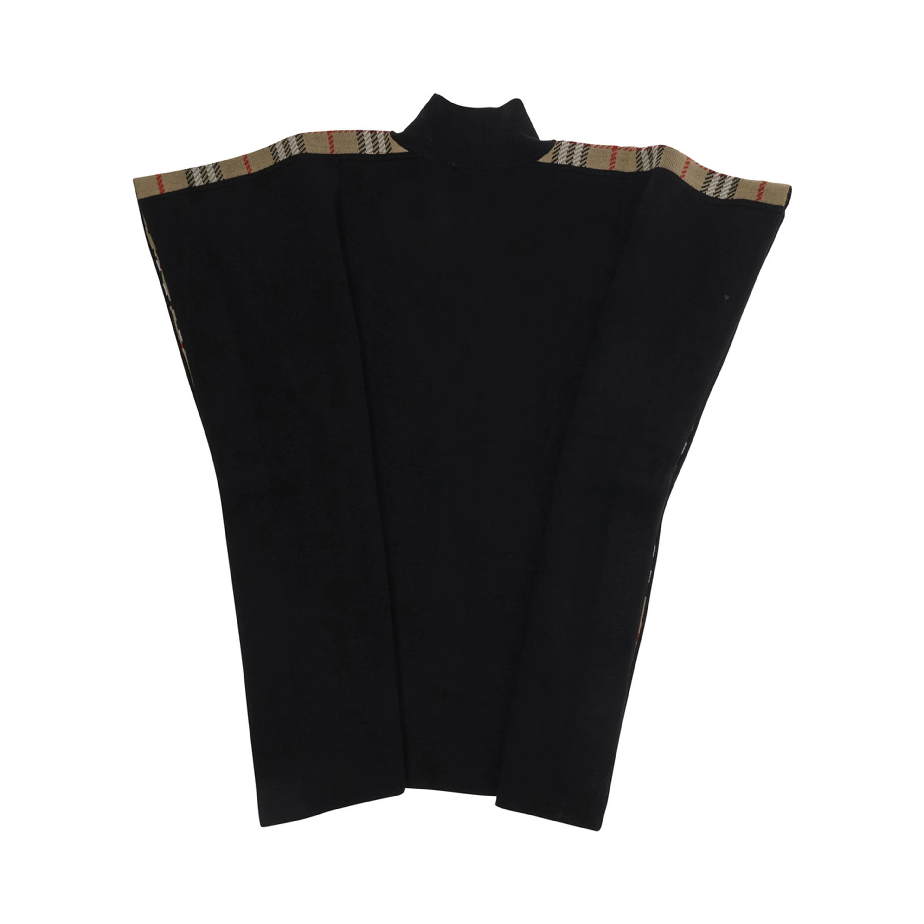black Cape with side bands with Check motif in wool Girl