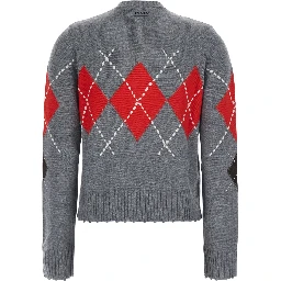 Multicolor Crewneck cardigan with all-over argyle motif in wool and cashmere for women