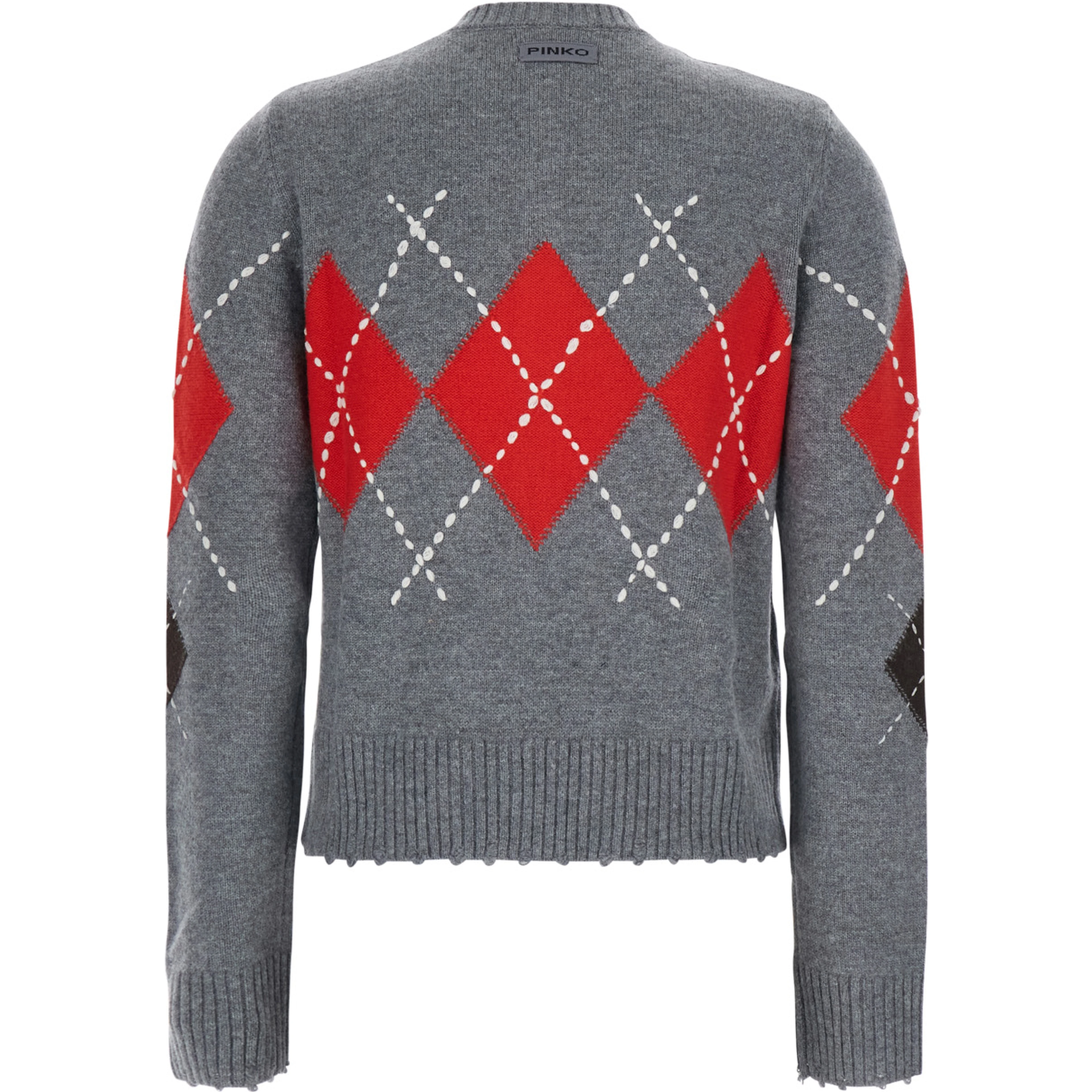Multicolor Crewneck cardigan with all-over argyle motif in wool and cashmere for women
