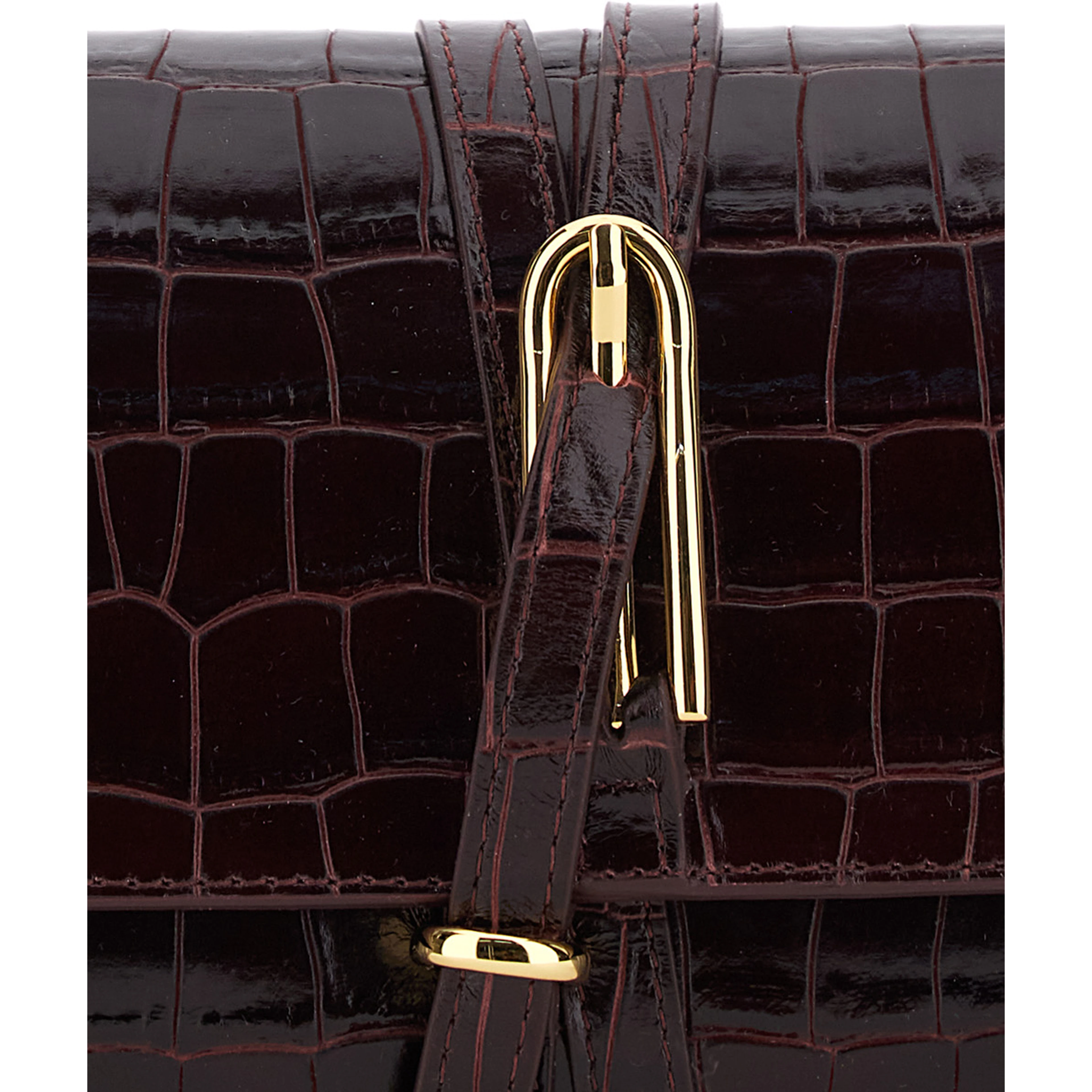 Bordeaux Clutch with strap and crocodile-effect in leather for women