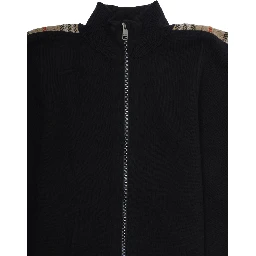 black Cape with side bands with Check motif in wool Girl