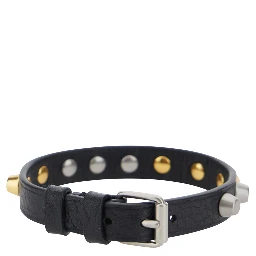 Black Bracelet with Rockstud decoration and adjustable buckle closure in leather for men