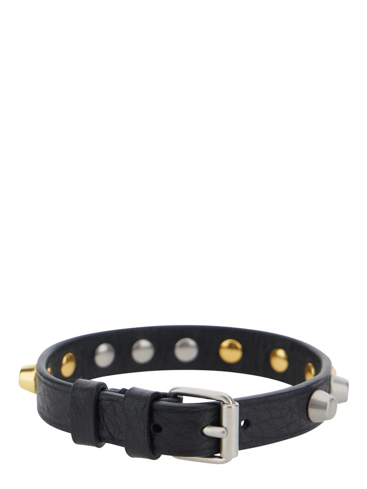 Black Bracelet with Rockstud decoration and adjustable buckle closure in leather for men alternative