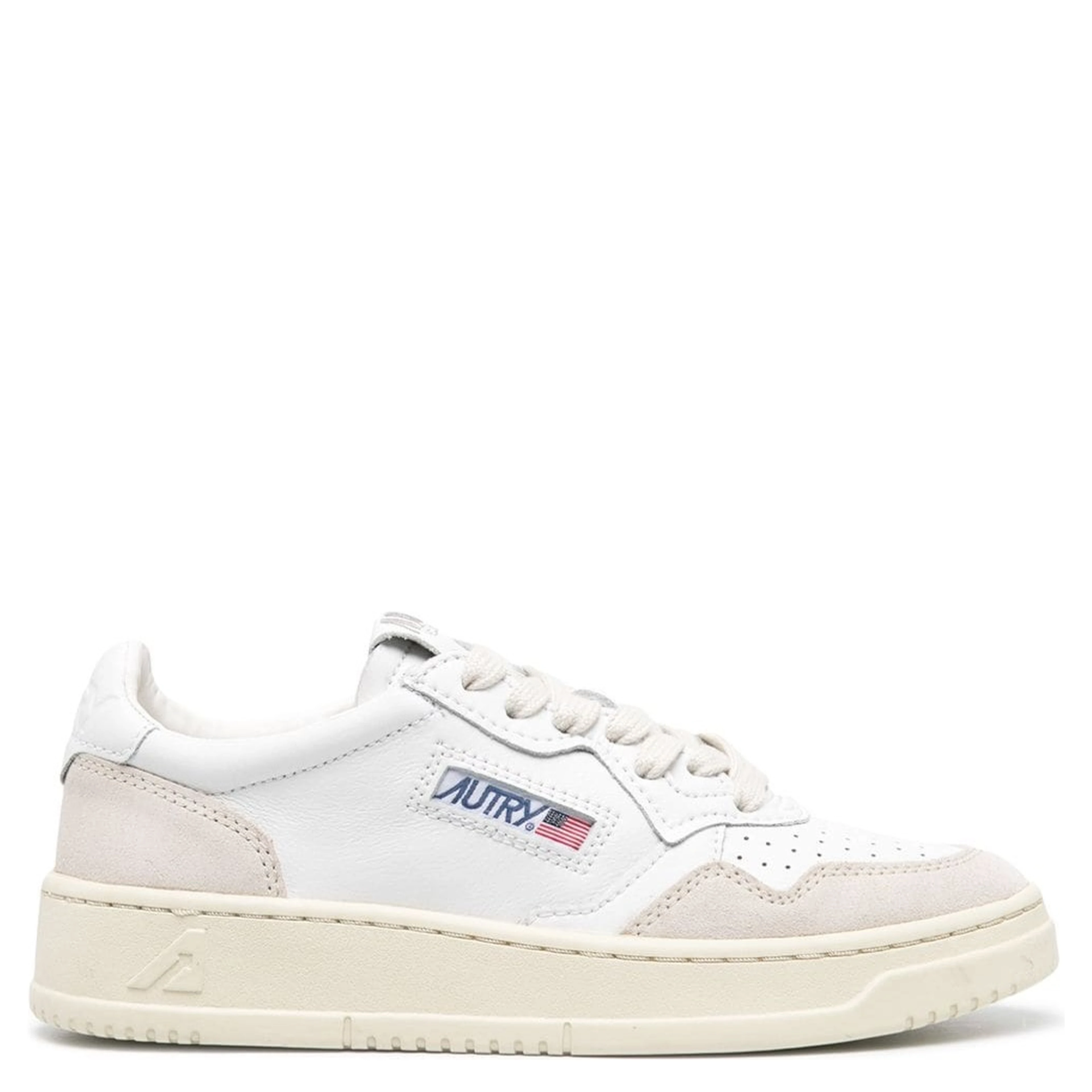 Low Top Sneaker Medalist with Beige Suede Details in White Leather Women