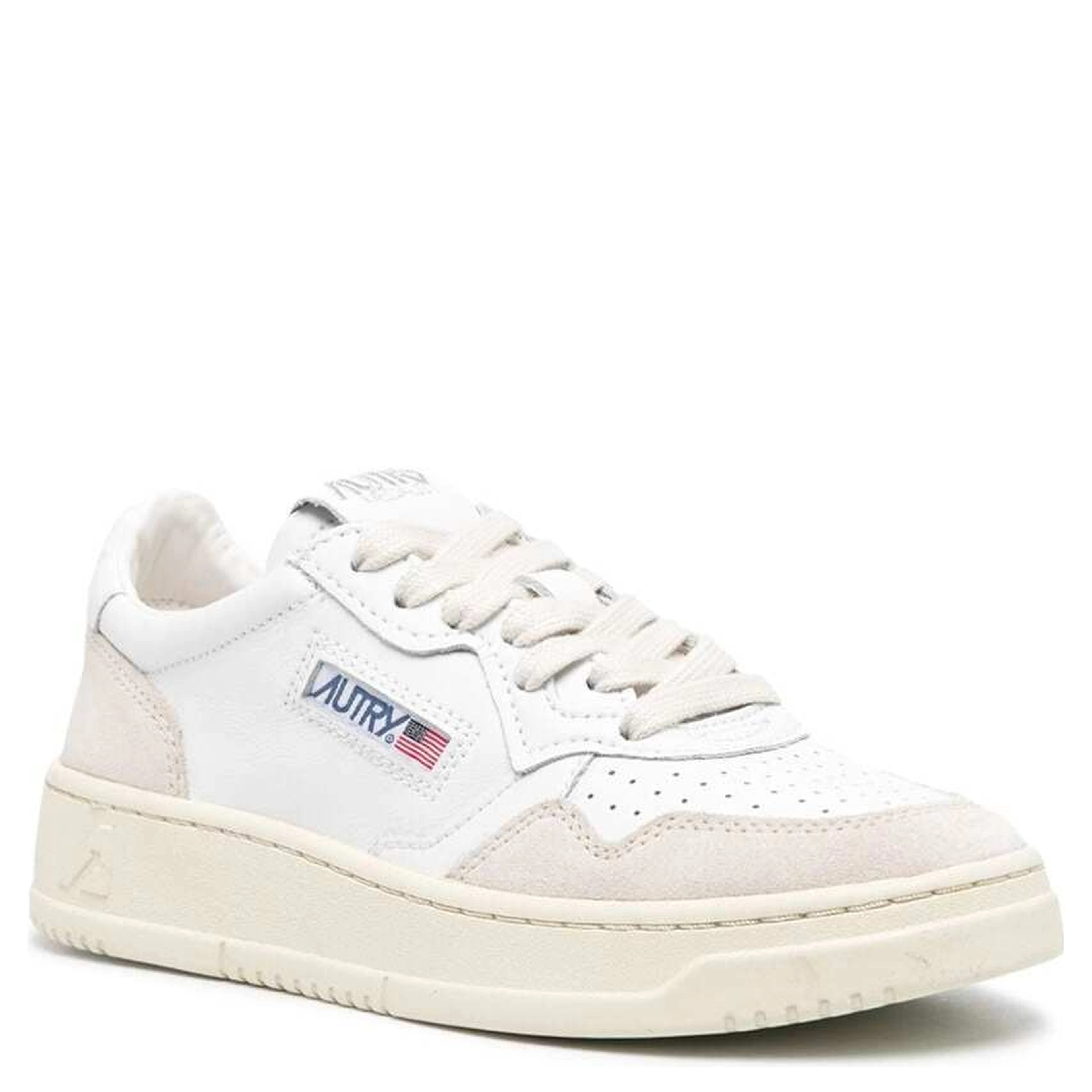 Low Top Sneaker Medalist with Beige Suede Details in White Leather Women