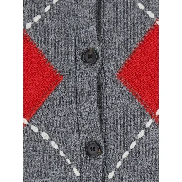 Multicolor Crewneck cardigan with all-over argyle motif in wool and cashmere for women