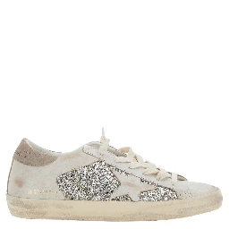 Superstar Beige Low Top Sneakers with Glitter Details on the Side and Logo Lettering on the Heel in Suede for Women
