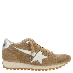 Running Marathon Beige Sneakers with Star Patch on the Side in Suede Woman
