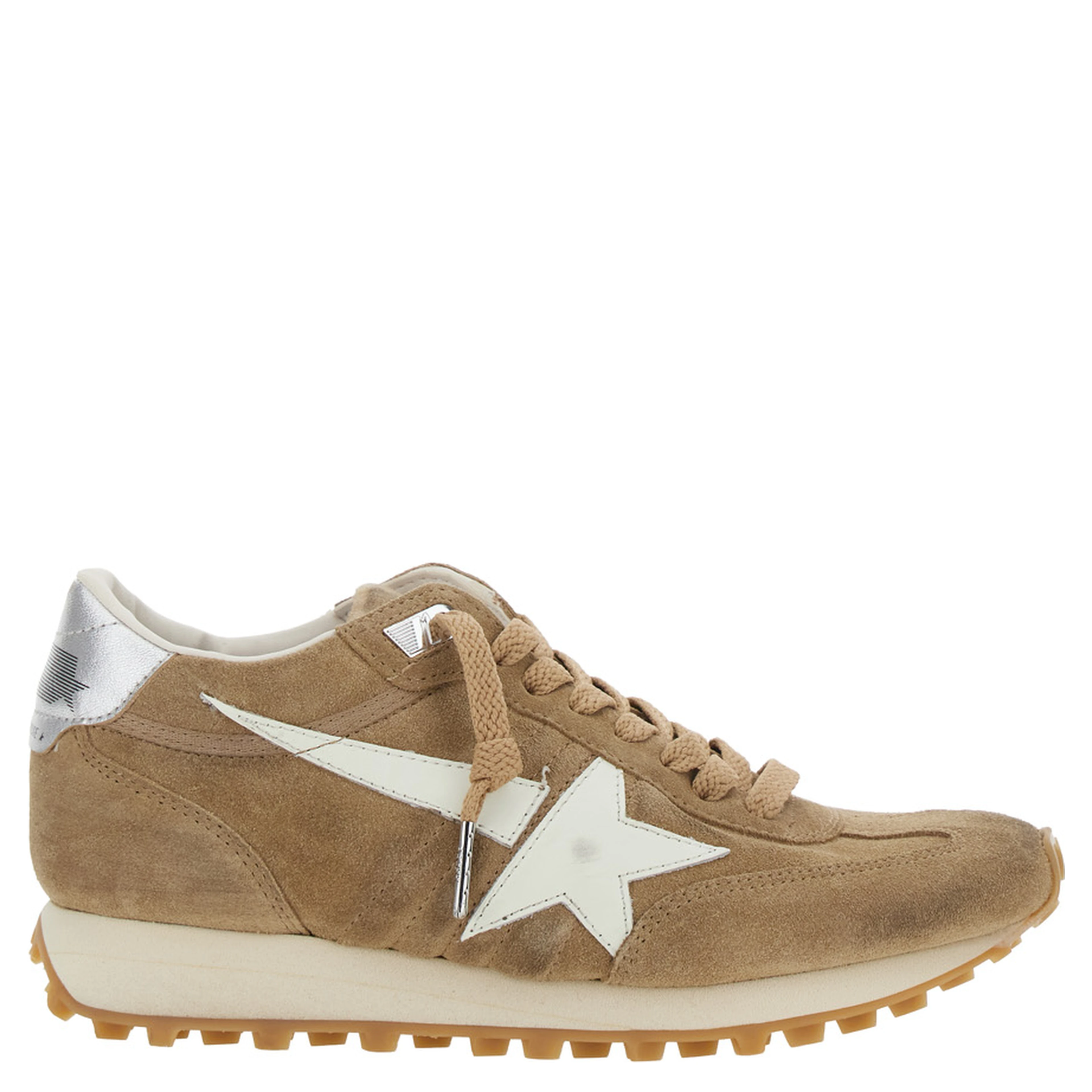 Running Marathon Beige Sneakers with Star Patch on the Side in Suede Woman