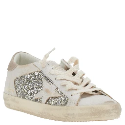 Superstar Beige Low Top Sneakers with Glitter Details on the Side and Logo Lettering on the Heel in Suede for Women