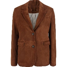 Brown Single-breasted Jacket with Notched revers in Suede for Women