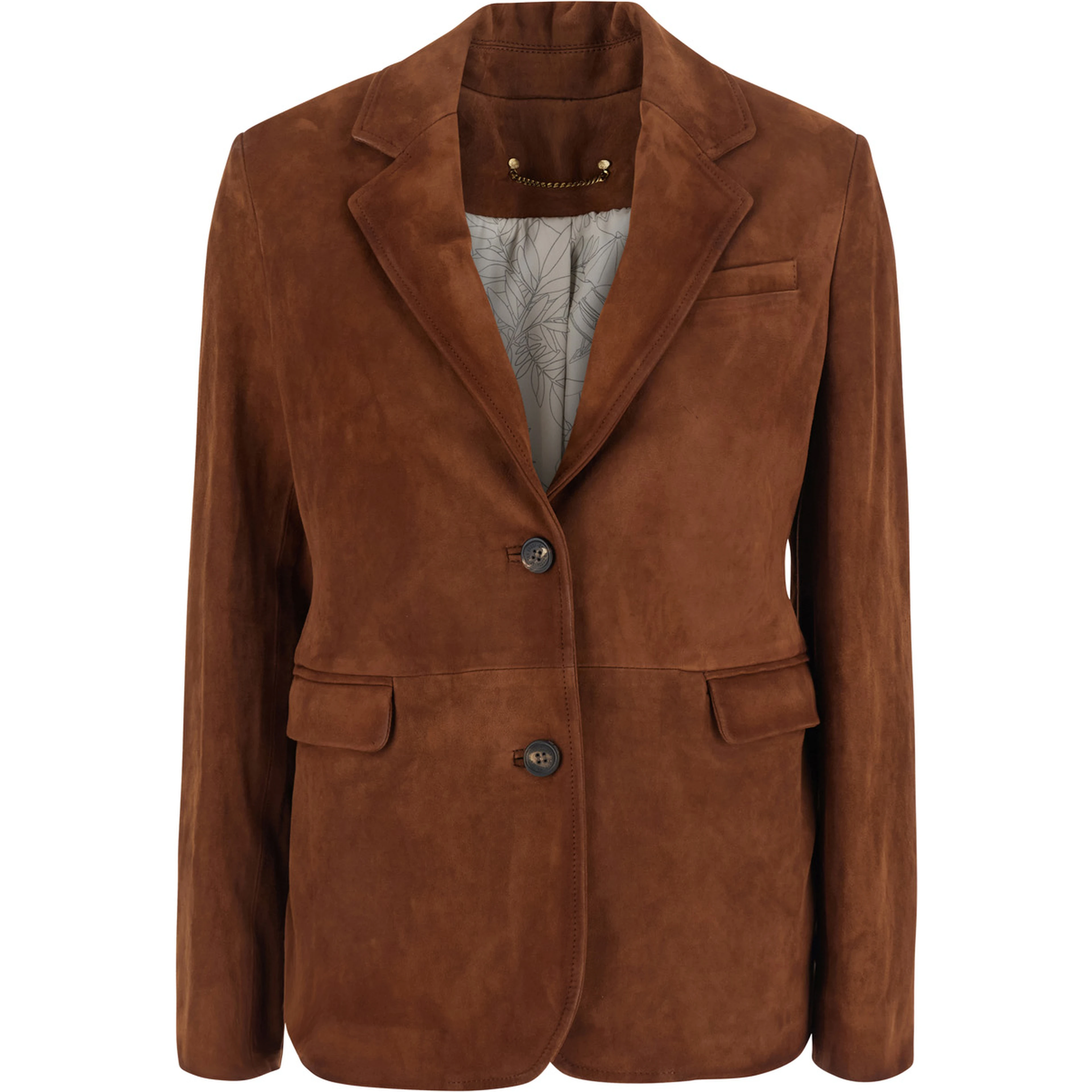 Brown Single-breasted Jacket with Notched revers in Suede for Women