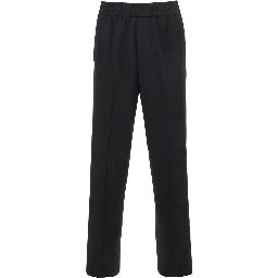 Joggers with pockets and ribbed hems in black Virgin wool for men