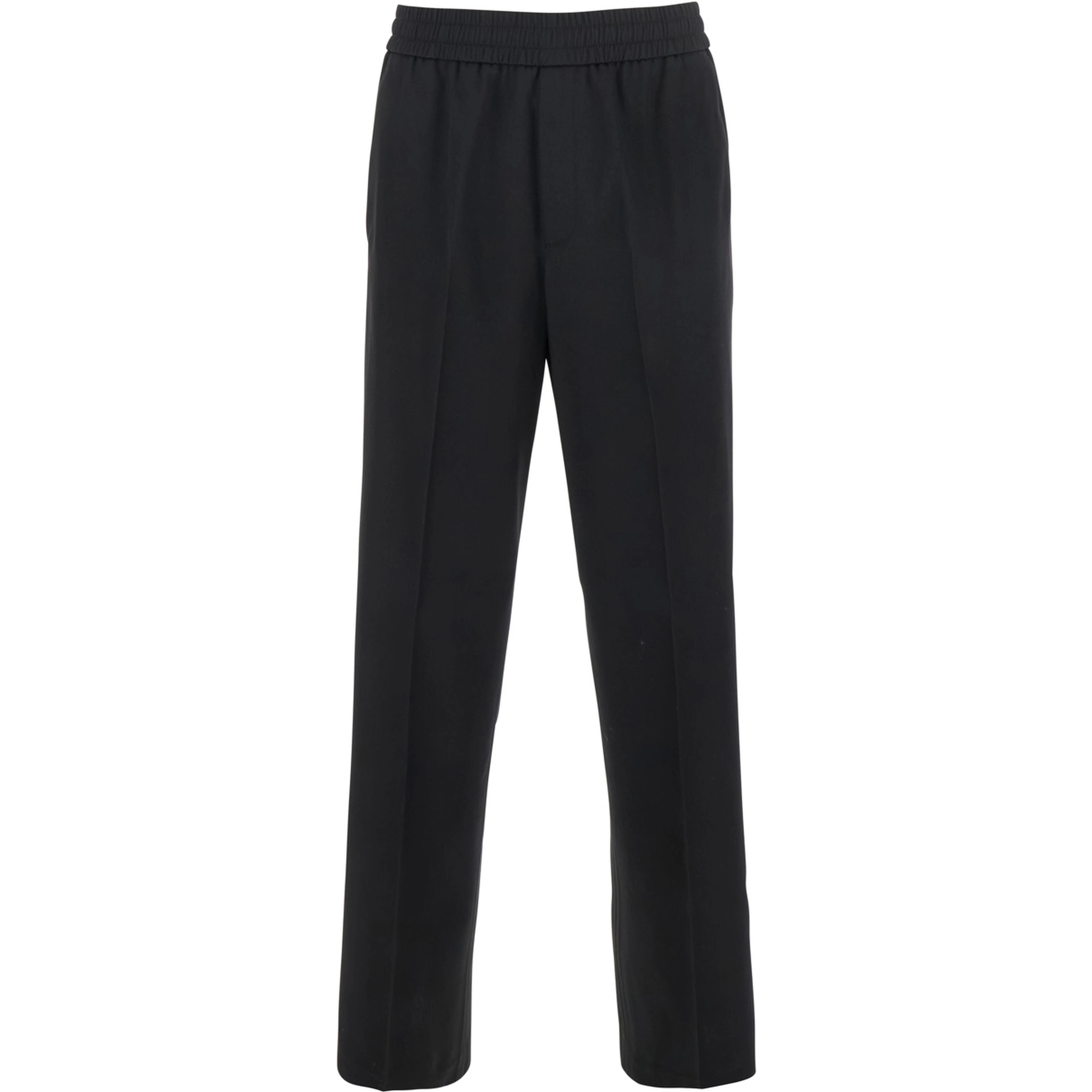 Joggers with pockets and ribbed hems in black Virgin wool for men