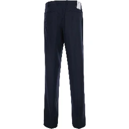 Blue Pants with Belt Loops and Front Pleats in Wool Blend for Men