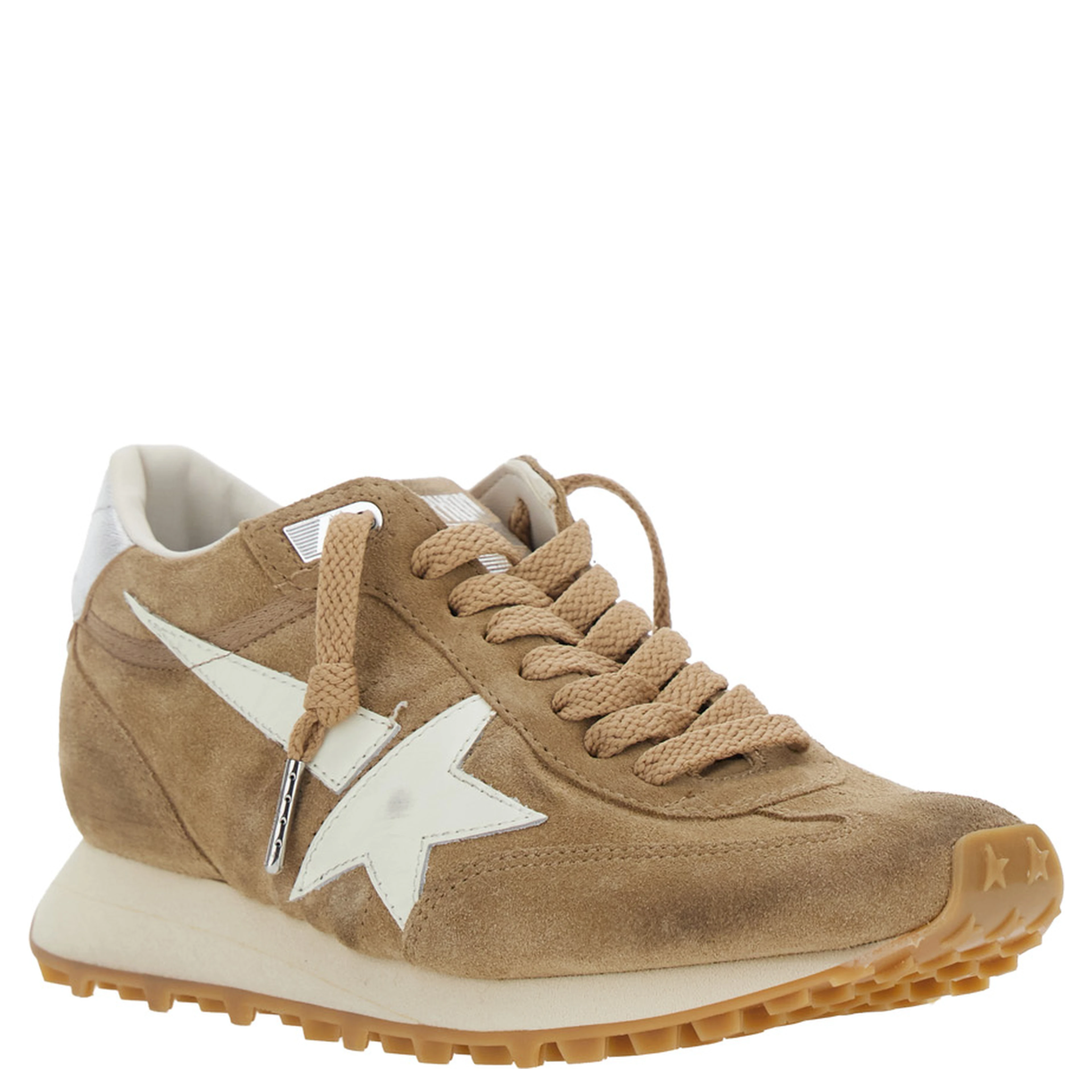 Running Marathon Beige Sneakers with Star Patch on the Side in Suede Woman